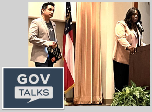 Nikhil Deshpande and Shawnzia Thomas on stage at GovTalks 2025 opening session