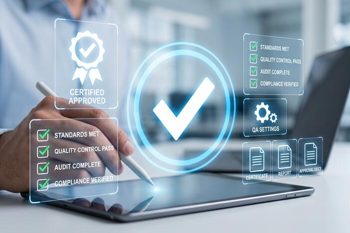 Person holiding iPad with Certified Approved message on screen